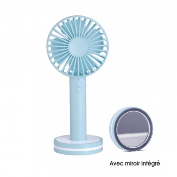 Ventilateur Portatif avec Miroir, Moxie [Macarons Handy Fan] Ventilateur Portatif avec 3 vitesses 2000mAh et miroir intégré [Blu