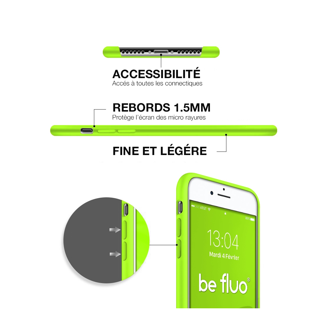 Moxie Coque iPhone 6/6S [BeFluo] Coque Silicone Fine et Légère pour iPhone 6S et iPhone 6, Intérieur Microfibre, Coque Anti-choc