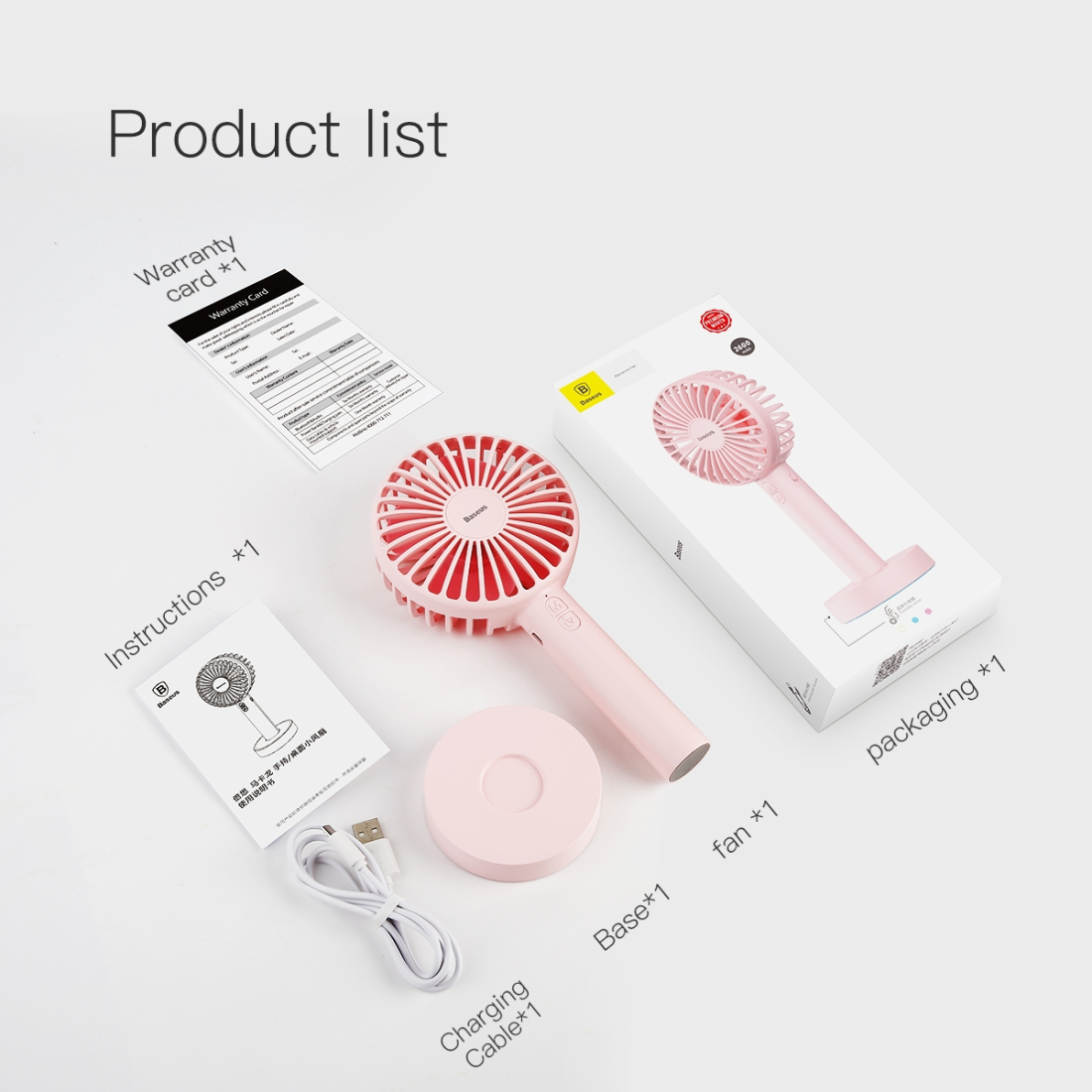 Ventilateur Portatif avec Miroir, Baseus [CXMCL-04] [Macarons Fan 3 vitesses 2600mAh] Ventilateur Portatif Avec miroir intégré [