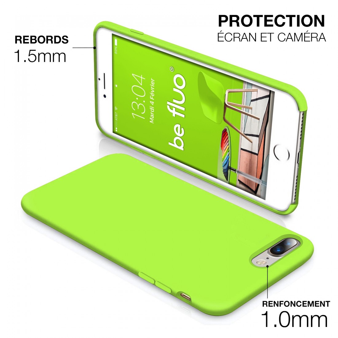 Moxie Coque iPhone 7 Plus/8 Plus [BeFluo] Coque Silicone Fine et Légère pour iPhone 8 Plus et iPhone 7 Plus, Intérieur Microfibr