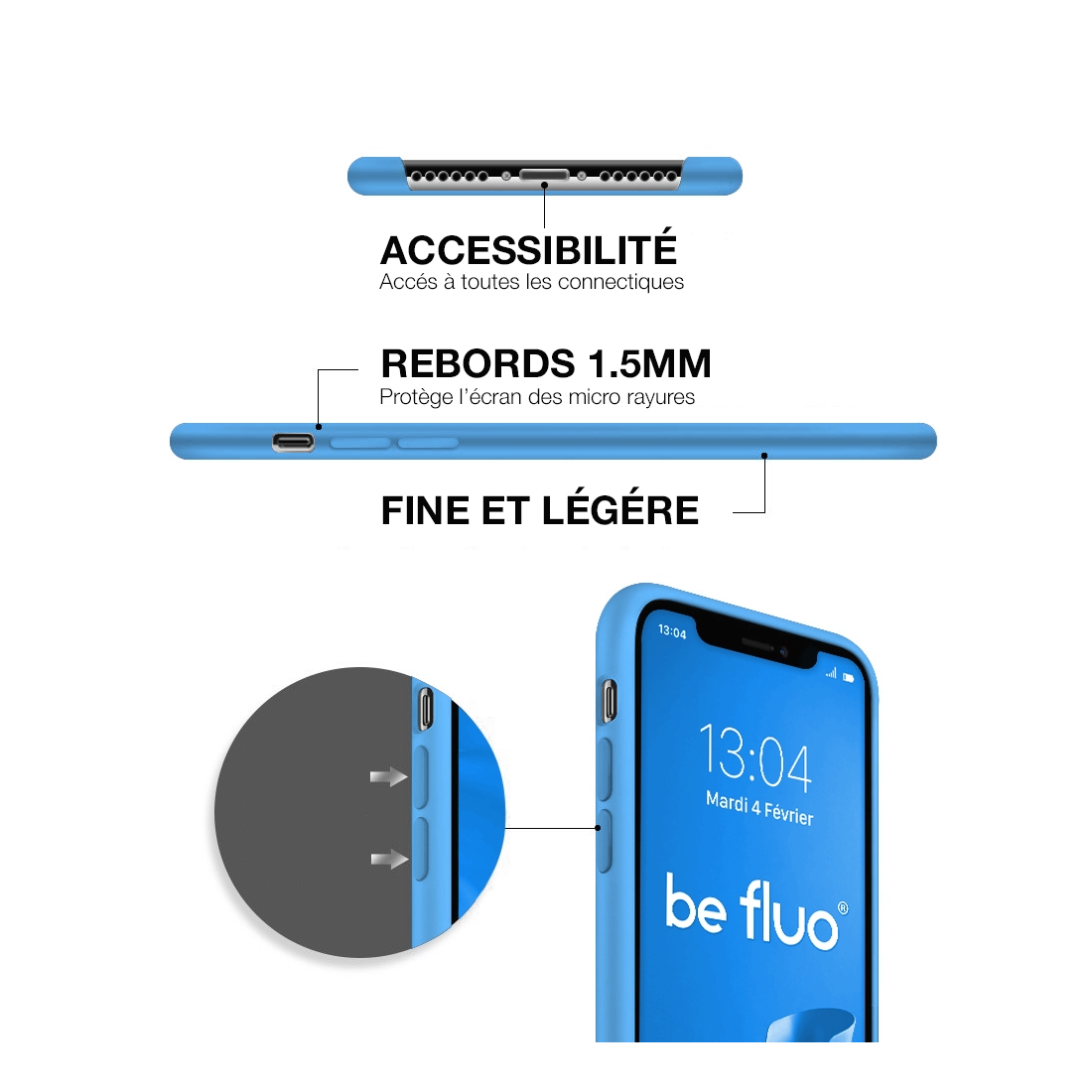 Moxie Coque iPhone XS / iPhone X [BeFluo] Coque Silicone Fine et Légère pour iPhone XS 5.8" et iPhone X, Intérieur Microfibre, C