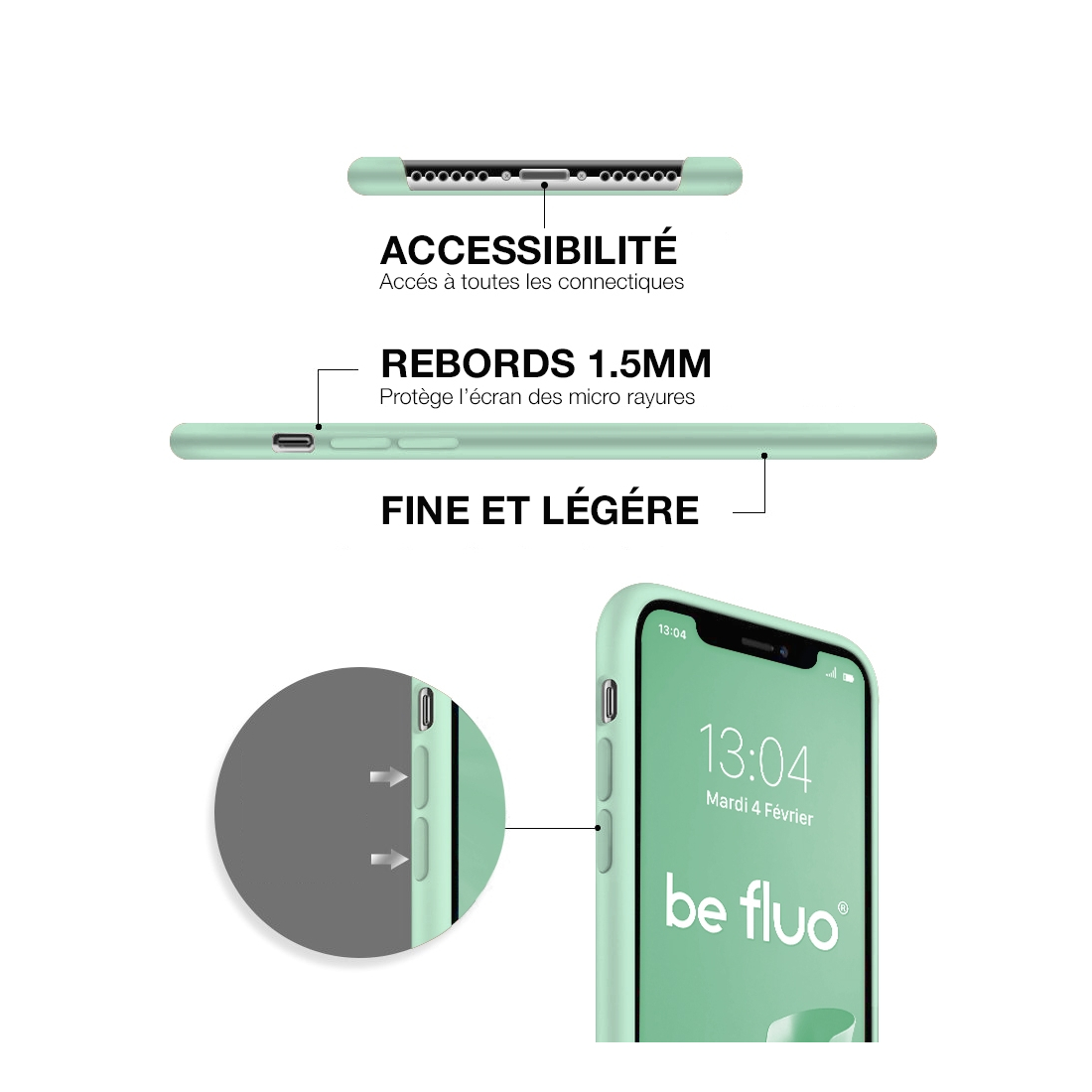 Moxie Coque iPhone XS / iPhone X [BeFluo] Coque Silicone Fine et Légère pour iPhone XS 5.8" et iPhone X, Intérieur Microfibre, C