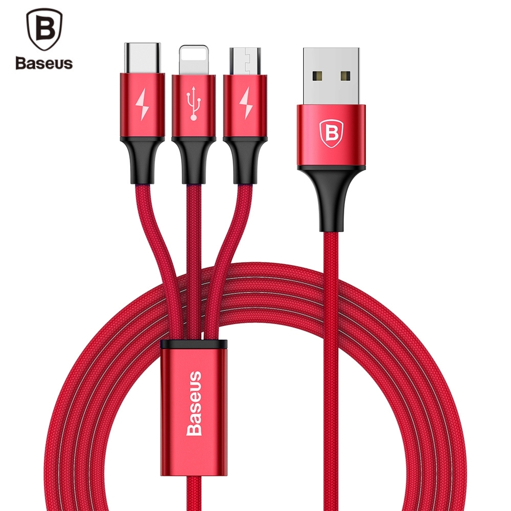 Câble Baseus 3 En 1 Rouge Lightning Micro USB Et Type C