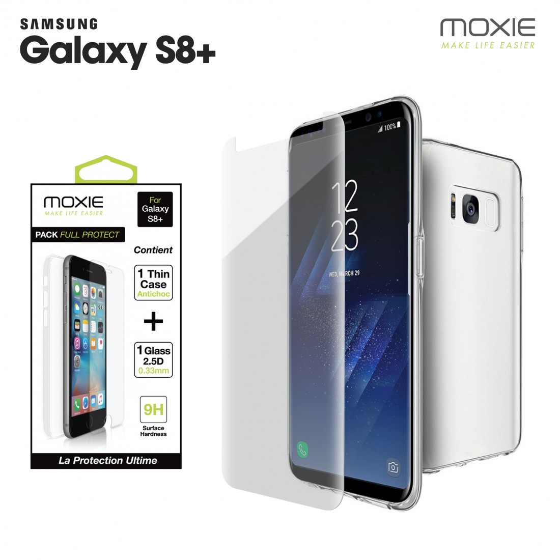 Pack FullProtect 1 coque + 1 verre trempé incurvé Moxie Samsung Galaxy S8 Plus