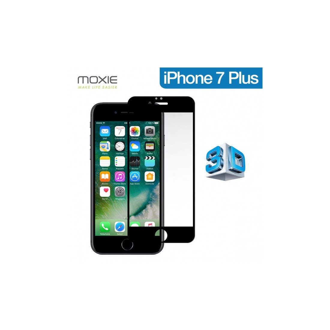 Glass Moxie Ultimate 3D Full Cover HD Noire pour iPhone 8 Plus et iPhone 7 Plus
