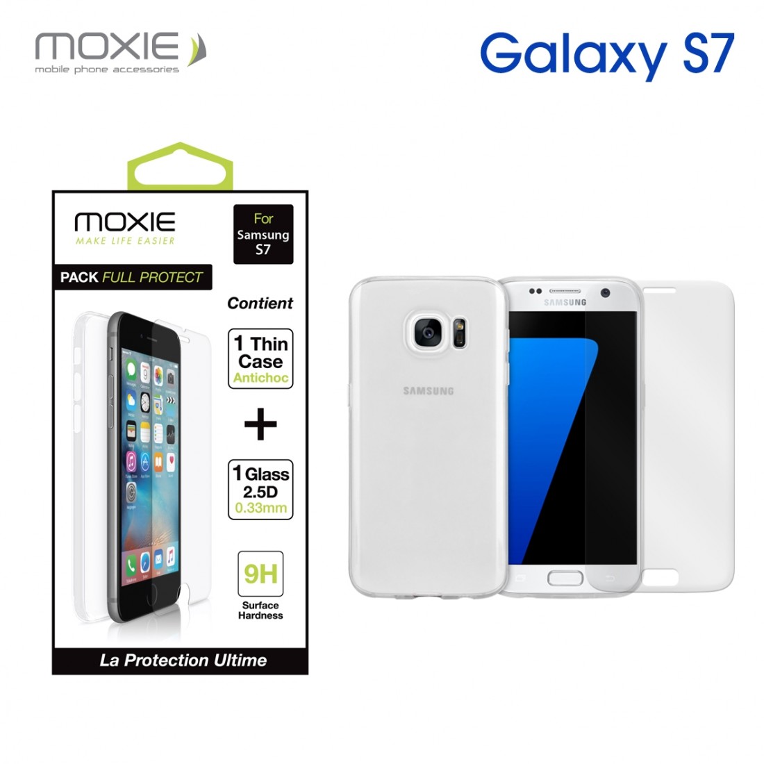 Pack FullProtect Moxie 1 coque TPU transparente + 1 Glass 2.5D pour Samsung Galaxy S7