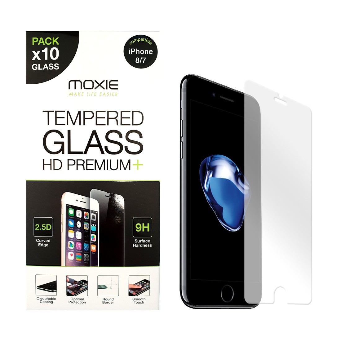**Pack x10** Protection d'écran en verre trempé iPhone 8 / 7 / SE 2020, Moxie [Glass HD Premium+] [2.5D 9H] Film en verre vérita