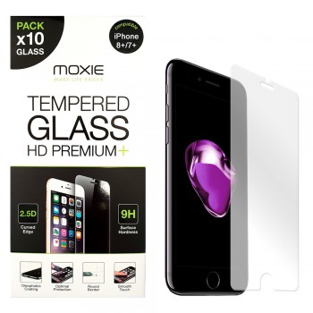 **Pack x10** Protection d'écran en verre trempé iPhone 8 Plus / 7 Plus, Moxie [Glass HD Premium+] [2.5D 9H] Film en verre vérita