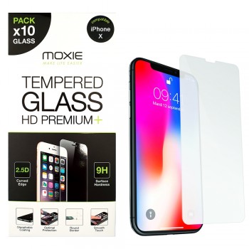 **Pack x10** Protection d'écran en verre trempé iPhone X, Moxie [Glass HD Premium+] [2.5D 9H] Film en verre véritable pour iPhon
