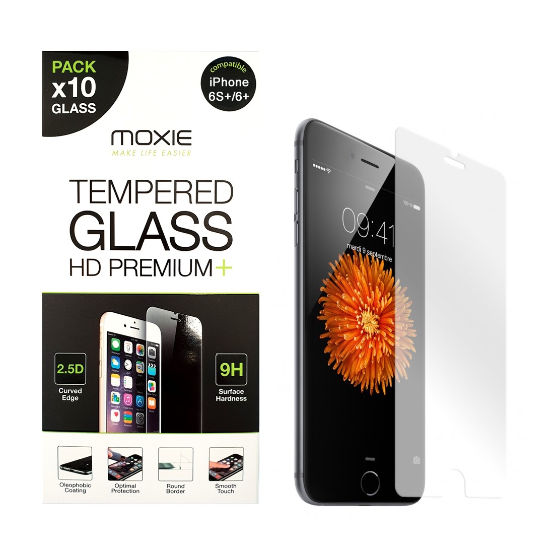 **Pack x10** Protection d'écran en verre trempé iPhone 6S Plus / 6 Plus, Moxie [Glass HD Premium+] [2.5D 9H] Film en verre vérit