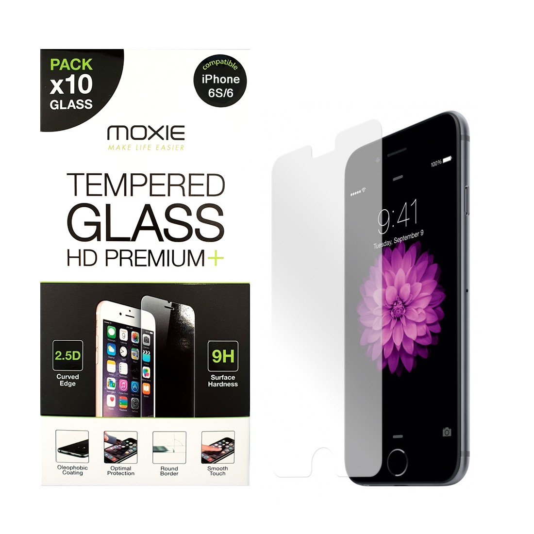 **Pack x10** Protection d'écran en verre trempé iPhone 6S / 6, Moxie [Glass HD Premium+] [2.5D 9H] Film en verre véritable pour 