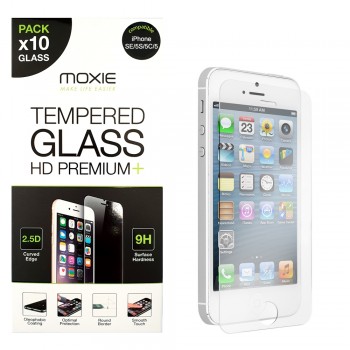 **Pack x10** Protection d'écran en verre trempé iPhone SE / 5S / 5C / 5, Moxie [Glass HD Premium+] [2.5D 9H] Film en verre vérit
