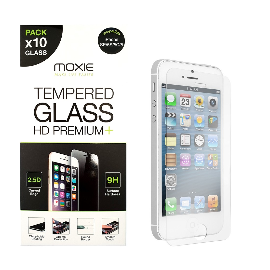 **Pack x10** Protection d'écran en verre trempé iPhone SE / 5S / 5C / 5, Moxie [Glass HD Premium+] [2.5D 9H] Film en verre vérit