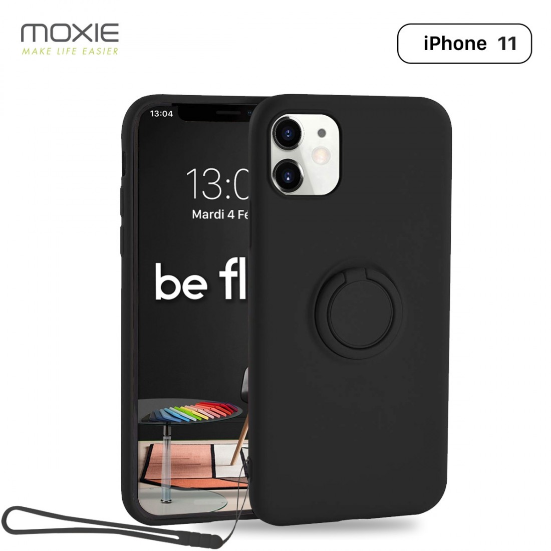 Moxie Coque iPhone 11 [BeLoop®] Coque Silicone Fine et Légère pour iPhone 11 avec Ring Holder intégré - Intérieur Microfibre, Co