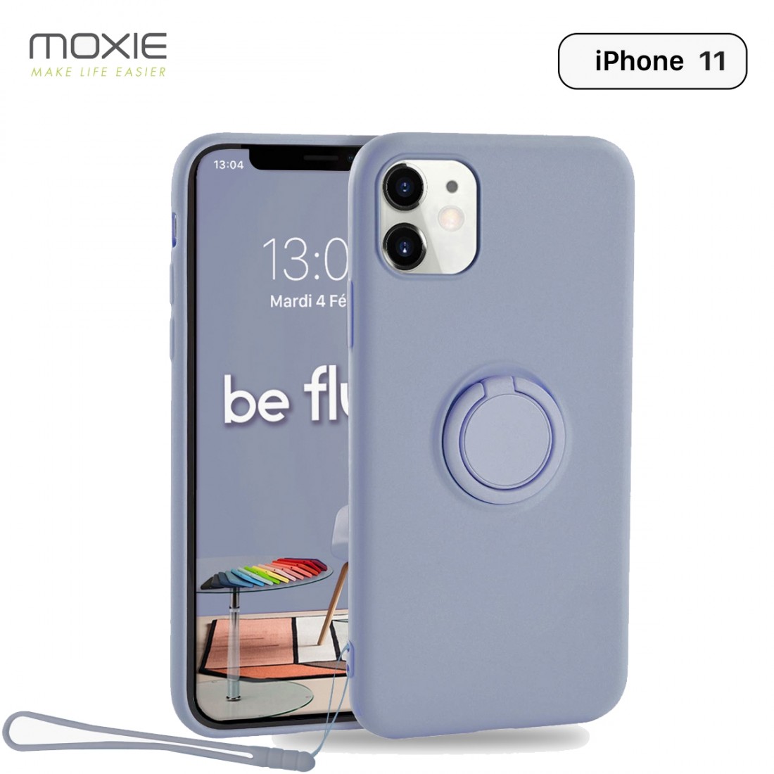 Moxie Coque iPhone 11 [BeLoop®] - Coque Silicone Fine et Légère pour iPhone 11 avec Ring Holder intégré - Intérieur Microfibre, 