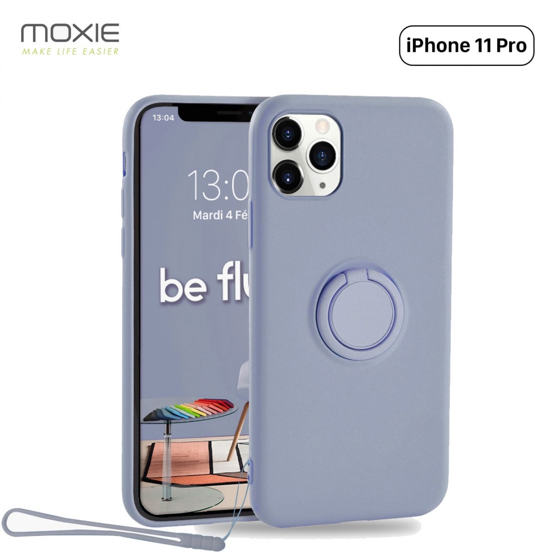 Moxie Coque iPhone 11 PRO [BeLoop®] - Coque Silicone Fine et Légère pour iPhone 11 Pro avec Ring Holder intégré - Intérieur Micr
