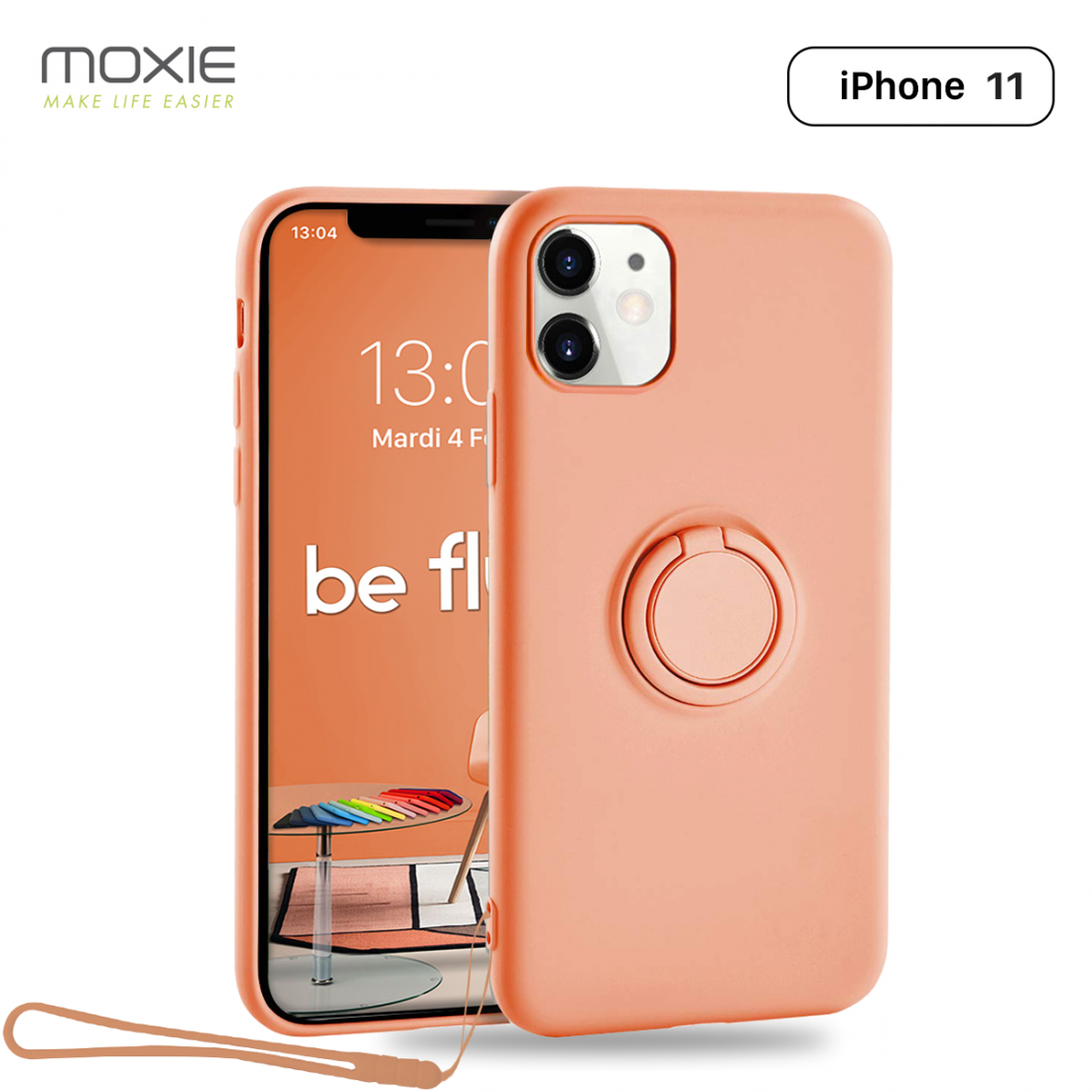 Moxie Coque iPhone 11 [BeLoop®] - Coque Silicone Fine et Légère pour iPhone 11 avec Ring Holder intégré - Intérieur Microfibre, 
