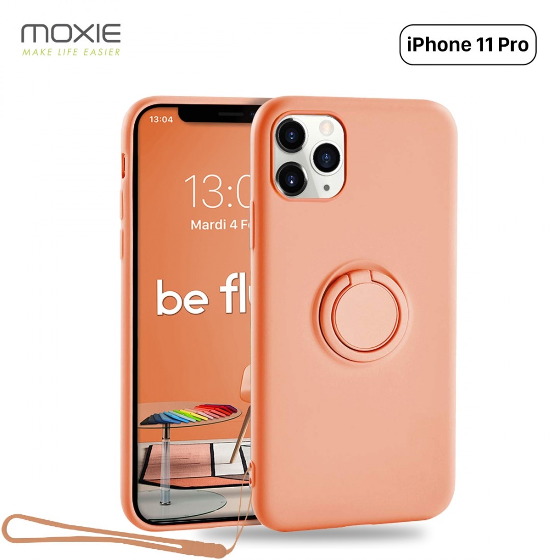Moxie Coque iPhone 11 PRO [BeLoop®] - Coque Silicone Fine et Légère pour iPhone 11 Pro avec Ring Holder intégré - Intérieur Micr