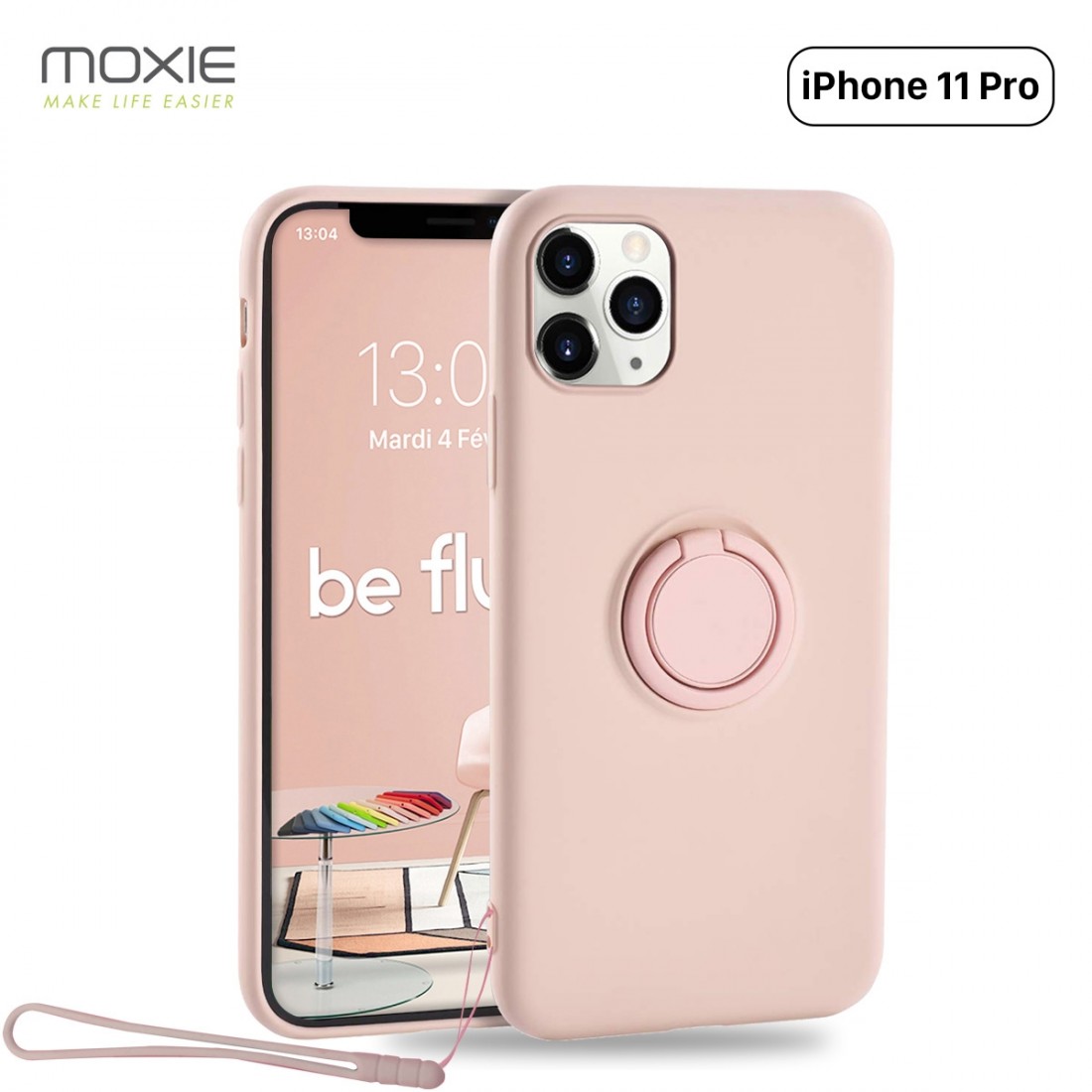 Moxie Coque iPhone 11 PRO [BeLoop®] - Coque Silicone Fine et Légère pour iPhone 11 Pro avec Ring Holder intégré - Intérieur Micr