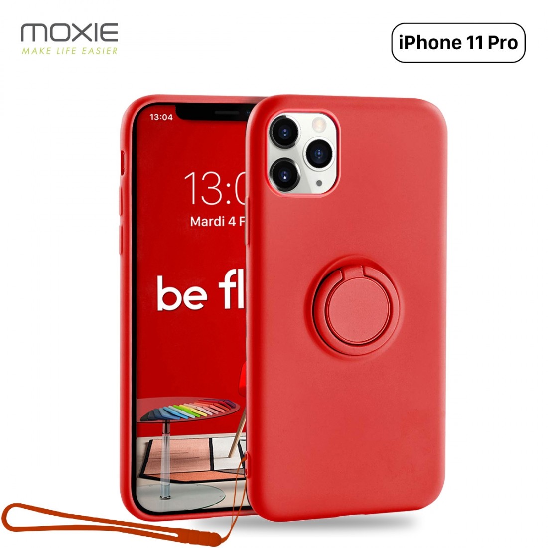 Moxie Coque iPhone 11 PRO [BeLoop®] - Coque Silicone Fine et Légère pour iPhone 11 Pro avec Ring Holder intégré - Intérieur Micr