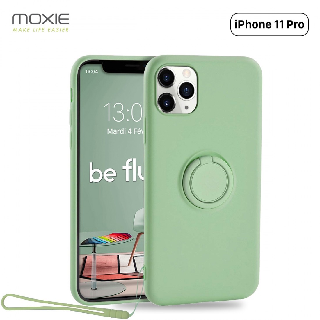 Moxie Coque iPhone 11 PRO [BeLoop®] - Coque Silicone Fine et Légère pour iPhone 11 Pro avec Ring Holder intégré - Intérieur Micr