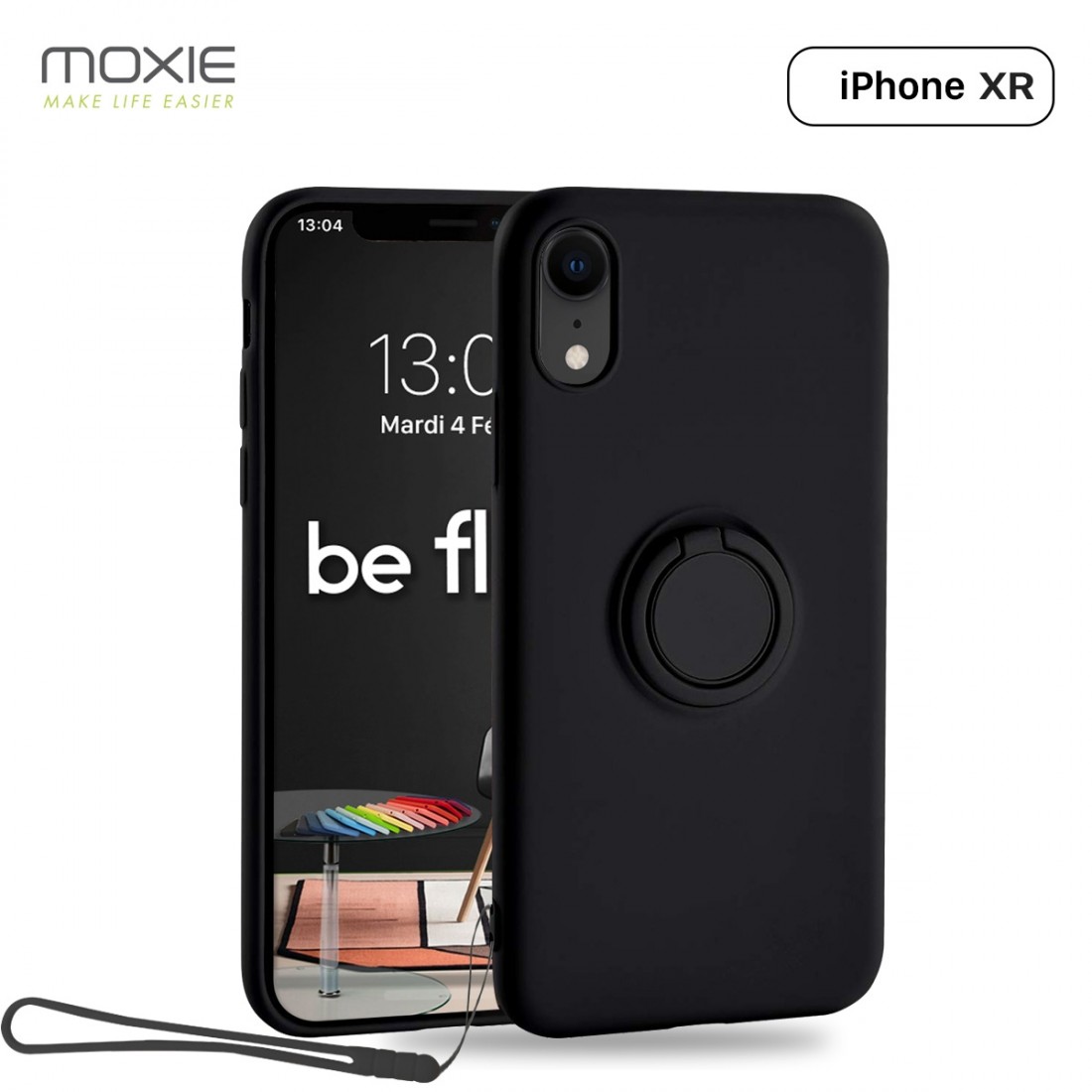 Moxie Coque iPhone XR [BeLoop®] - Coque Silicone Fine et Légère pour iPhone XR avec Ring Holder intégré - Intérieur Microfibre, 