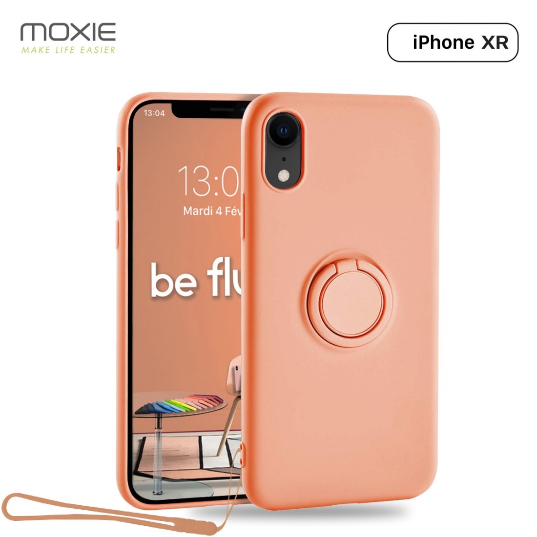 Moxie Coque iPhone XR [BeLoop®] - Coque Silicone Fine et Légère pour iPhone XR avec Ring Holder intégré - Intérieur Microfibre, 