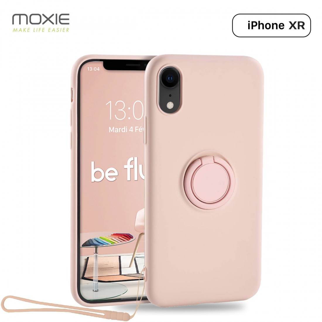 Moxie Coque iPhone XR [BeLoop®] - Coque Silicone Fine et Légère pour iPhone XR avec Ring Holder intégré - Intérieur Microfibre, 
