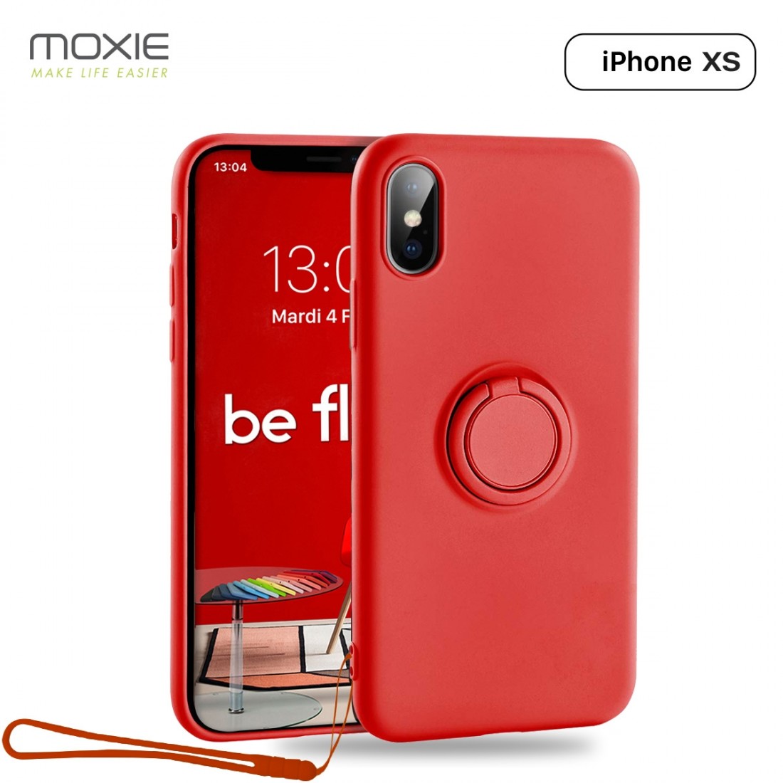 Moxie Coque iPhone X/XS [BeLoop®] - Coque Silicone Fine et Légère pour iPhone X/XS avec Ring Holder intégré - Intérieur Microfib