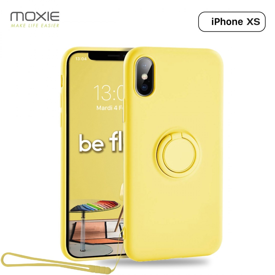 Moxie Coque iPhone X/XS [BeLoop®] - Coque Silicone Fine et Légère pour iPhone X/XS avec Ring Holder intégré - Intérieur Microfib