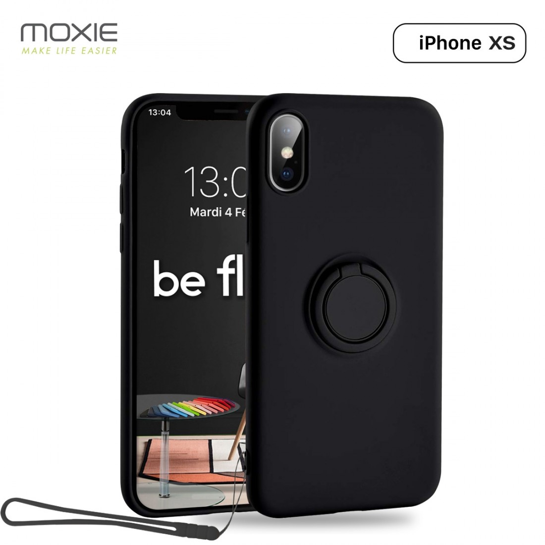 Moxie Coque iPhone X/XS [BeLoop®] - Coque Silicone Fine et Légère pour iPhone X/XS avec Ring Holder intégré - Intérieur Microfib