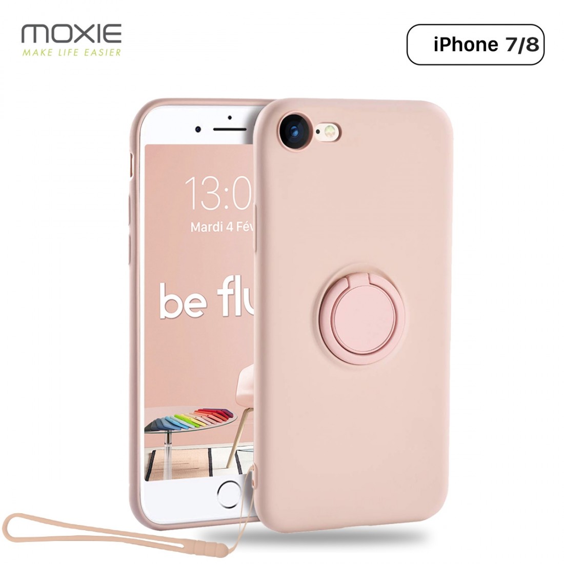 Moxie Coque iPhone 7/8/SE 2020 [BeLoop®] - Coque Silicone Fine et Légère pour iPhone 7/8/SE 2020 avec Ring Holder intégré - Inté
