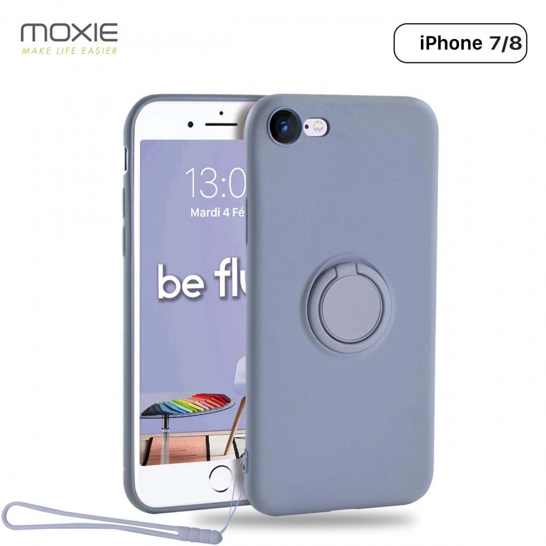 Moxie Coque iPhone 7/8/SE 2020 [BeLoop®] - Coque Silicone Fine et Légère pour iPhone 7/8/SE 2020 avec Ring Holder intégré - Inté
