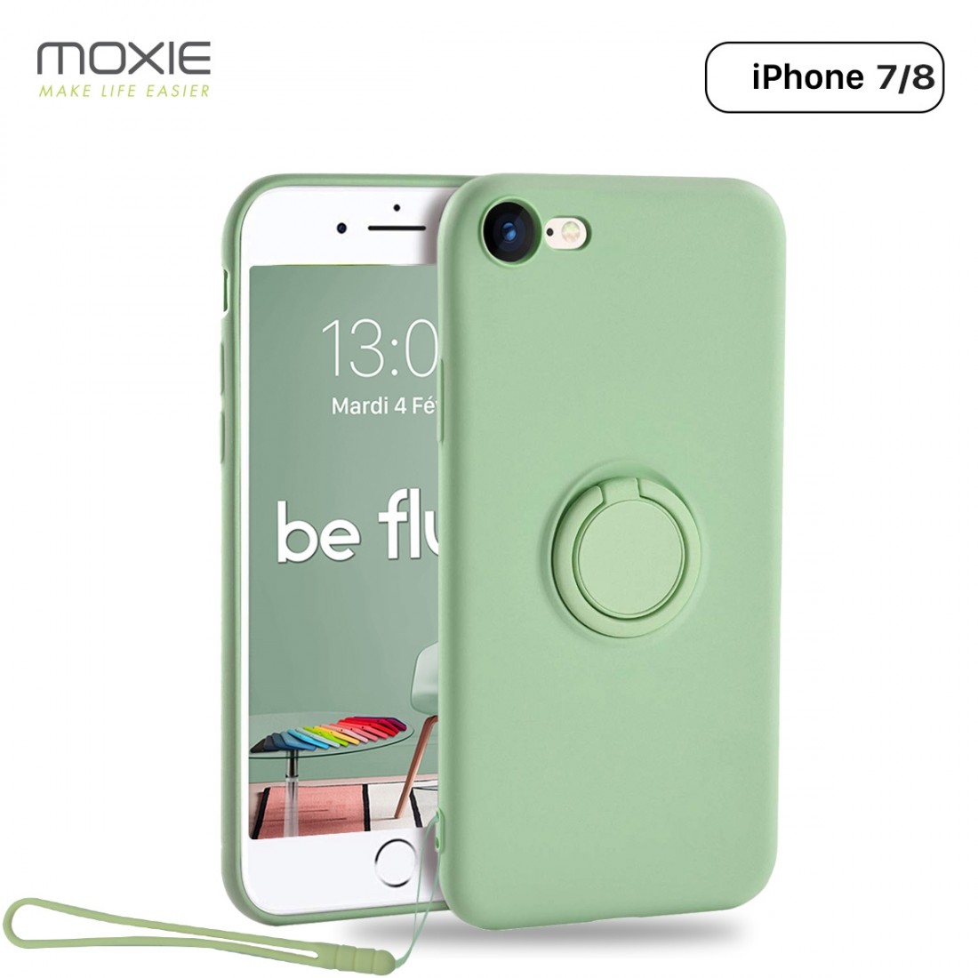 Moxie Coque iPhone 7/8/SE 2020 [BeLoop®] - Coque Silicone Fine et Légère pour iPhone 7/8/SE 2020 avec Ring Holder intégré - Inté