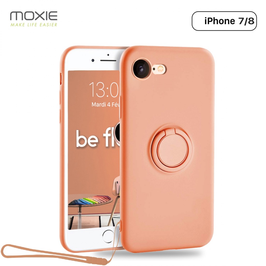 Moxie Coque iPhone 7/8/SE 2020 [BeLoop®] - Coque Silicone Fine et Légère pour iPhone 7/8/SE 2020 avec Ring Holder intégré - Inté