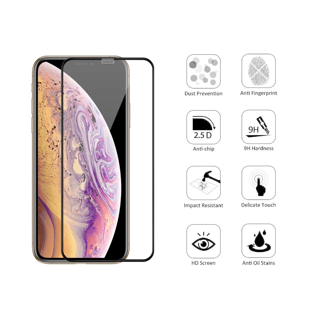 Moxie Verre Trempé iPhone X/XS 5.8" [Ultimate 3D+] Protection d'écran Complète en Verre Trempé 9H Ultra Clair, Anti-rayures et A