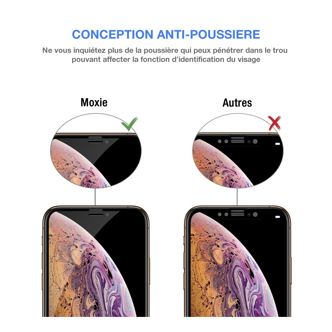 Moxie Verre Trempé iPhone X/XS 5.8" [Ultimate 3D+] Protection d'écran Complète en Verre Trempé 9H Ultra Clair, Anti-rayures et A