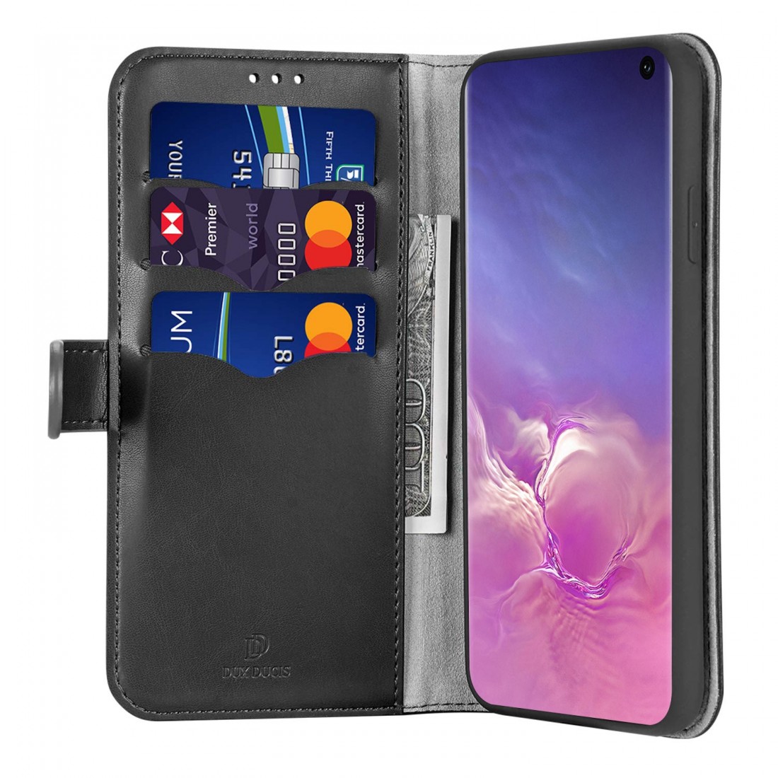 Etui portefeuille DUX Ducis en cuir PU avec porte-carte et fonction vidéo pour Galaxy S10 - NOIR