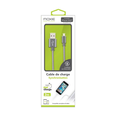 Câble Lightning, Moxie [DATANYLON] Câble Lightning renforcé en Nylon tressé supportant la Charge et la Synchronisation des donné