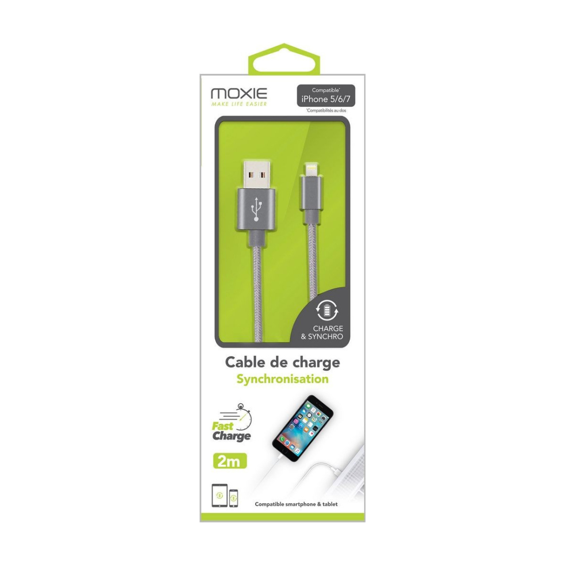 Câble Lightning, Moxie [DATANYLON] Câble Lightning renforcé en Nylon tressé supportant la Charge et la Synchronisation des donné