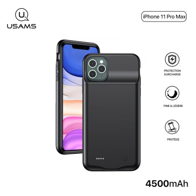 Usams Coque Batterie pour iPhone 11 Pro Max - US-CD112 -  Coque Batterie 4500mAh Fine et Légère, Ultra Sécurisée pour iPhone 11 