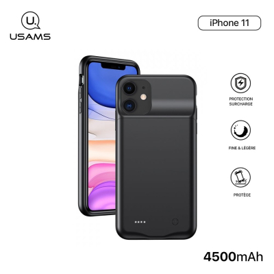 Usams Coque Batterie pour iPhone 11 Pro Max - US-CD112 -  Coque Batterie 4500mAh Fine et Légère, Ultra Sécurisée pour iPhone 11 