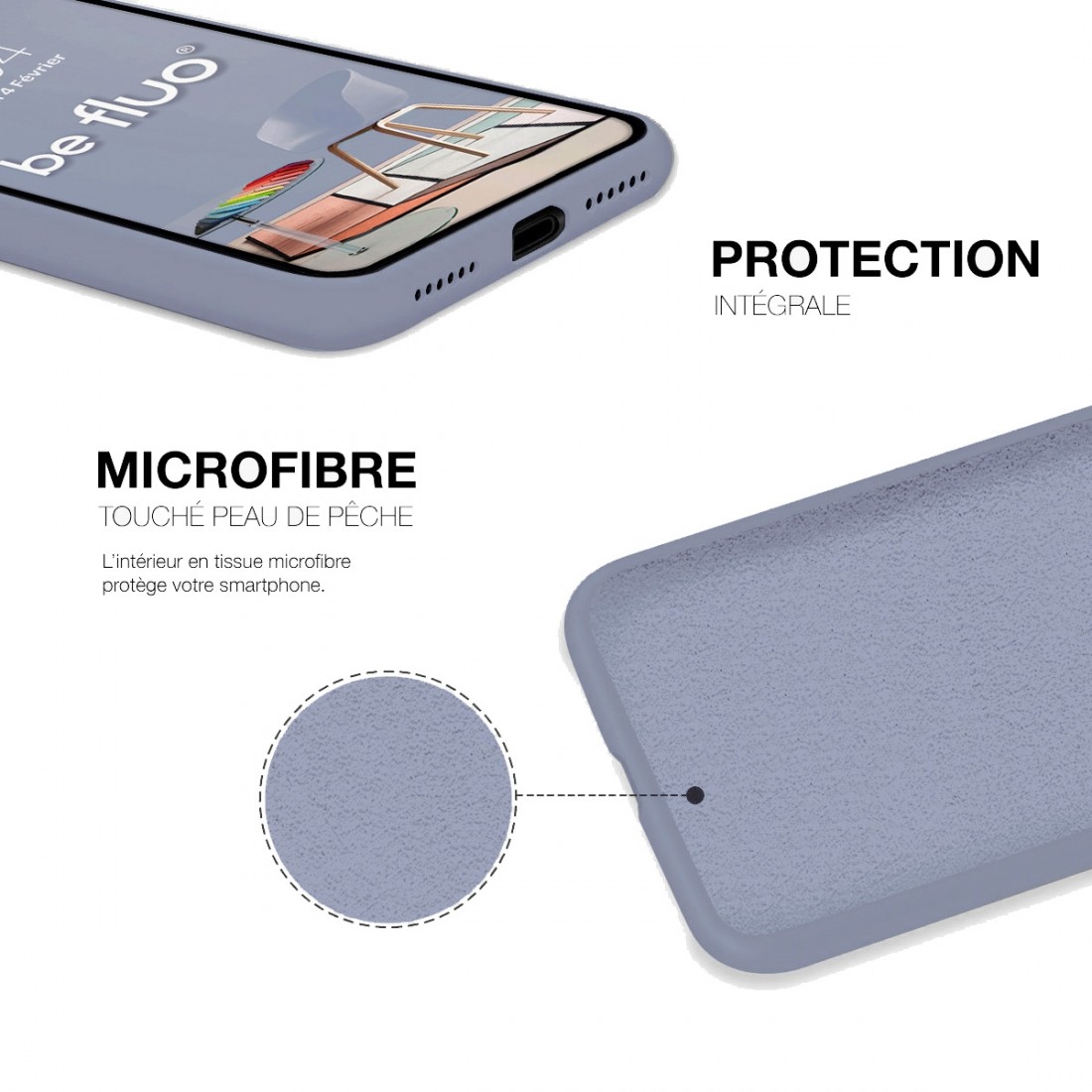Coque iPhone 11 pro Max [BeFluo®] en Silicone - Intérieur Microfibre - Anti-chocs et Anti-rayures - Gris lavande