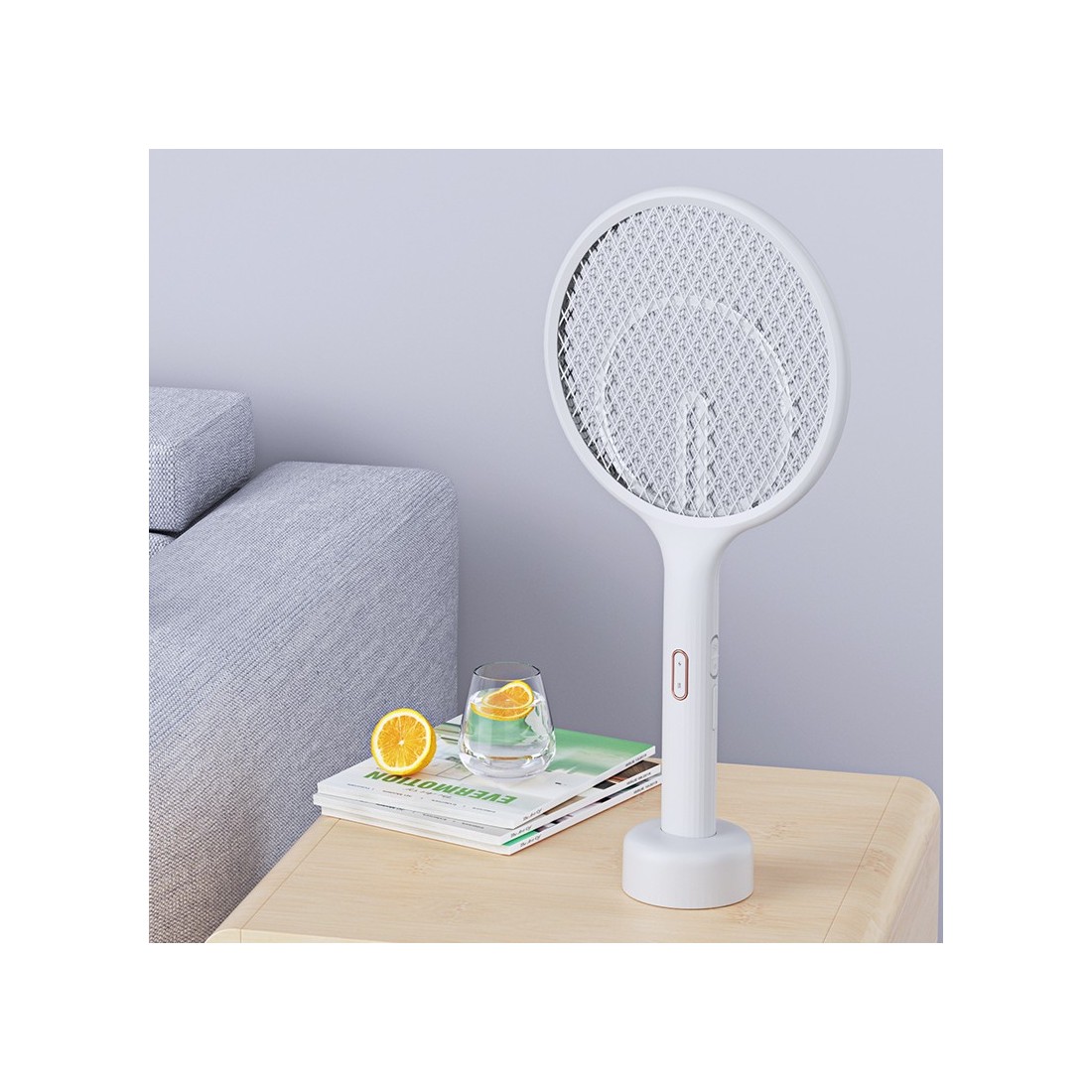 USAMS raquette électrique anti moustique US-ZB165 avec support mural blanc