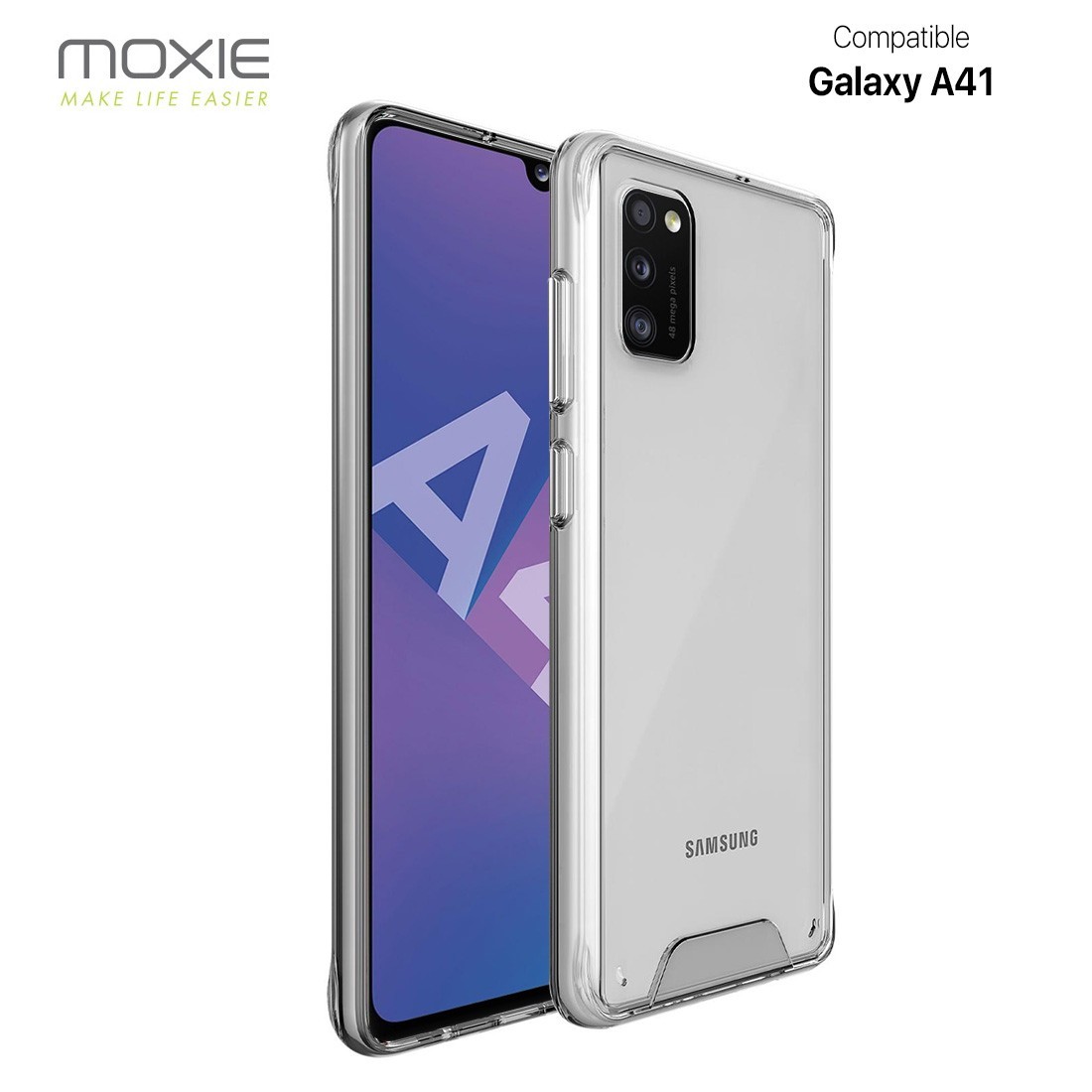 Moxie Coque renforcée transparente Samsung Galaxy A41 - Coque en TPU  et polycarbonate Anti-chocs avec boutons de couleur pour S
