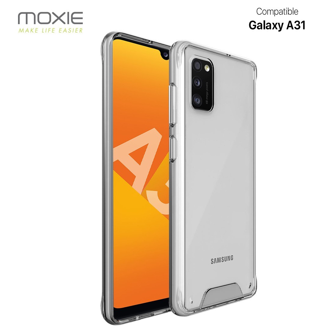 Moxie Coque renforcée transparente Samsung Galaxy A31 - Coque en TPU  et polycarbonate Anti-chocs avec boutons de couleur pour S