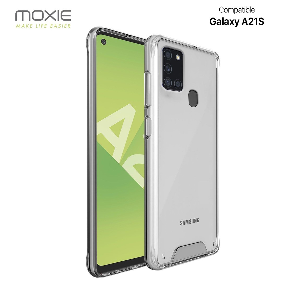 Moxie Coque renforcée transparente Samsung Galaxy A21S - Coque en TPU  et polycarbonate Anti-chocs avec boutons de couleur pour 