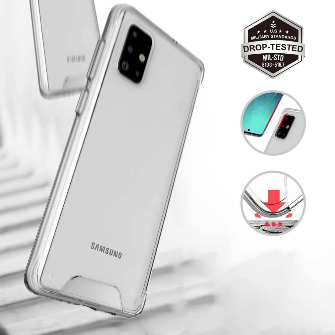 Moxie Coque renforcée transparente Samsung Galaxy A21S - Coque en TPU  et polycarbonate Anti-chocs avec boutons de couleur pour 