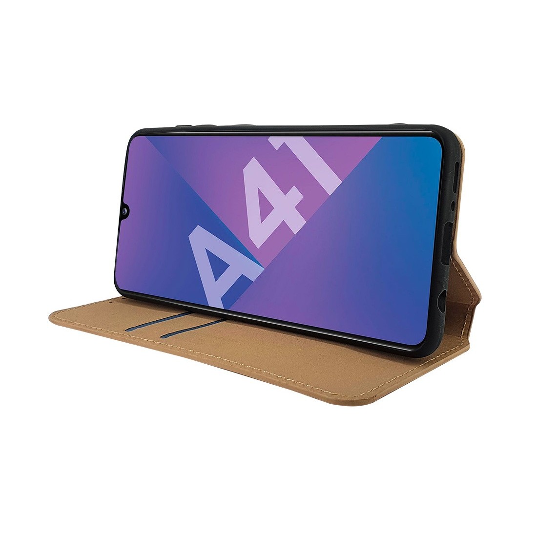 Etui portefeuille Moxie en cuir PU avec fonction vidéo pour Galaxy A41 - OR