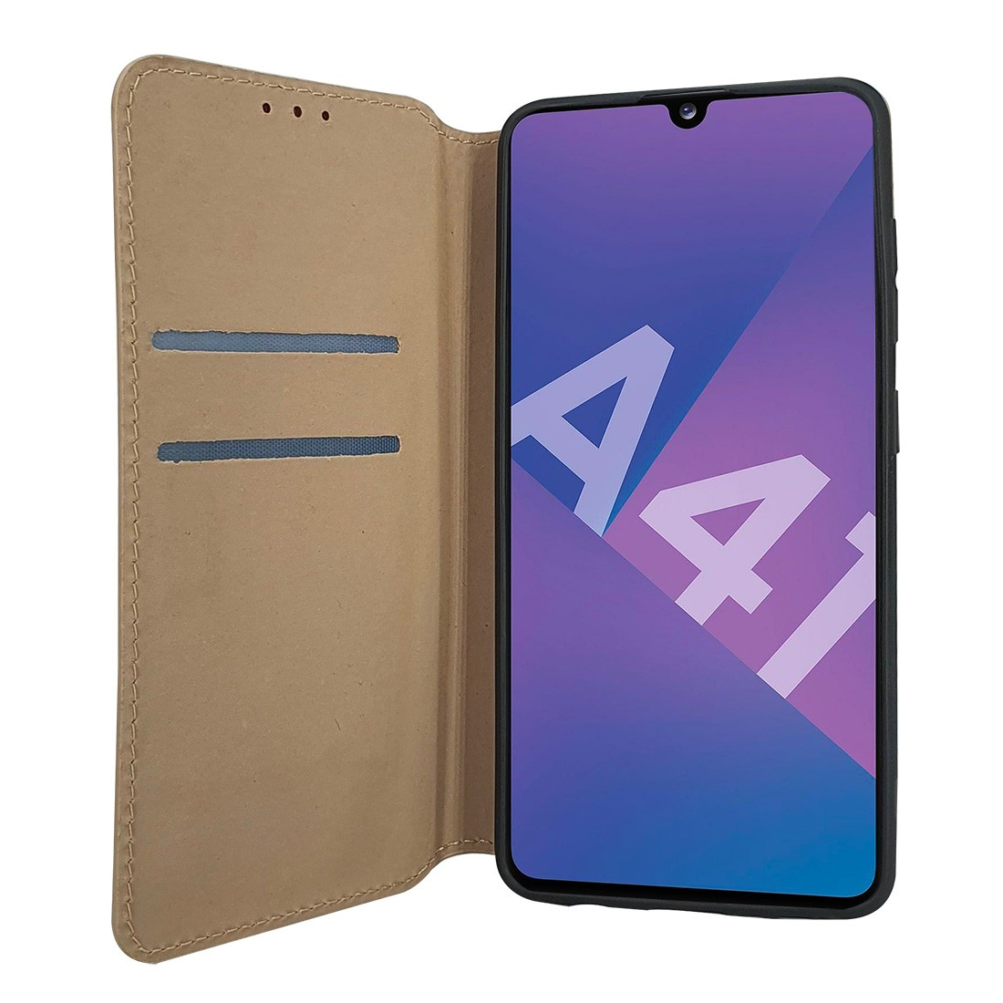 Etui portefeuille Moxie en cuir PU avec fonction vidéo pour Galaxy A41 - OR